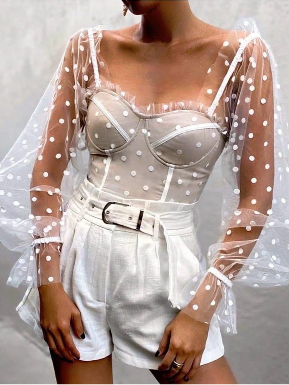 Hello Molly Polka Dot Sheer Sleeves Crop Top